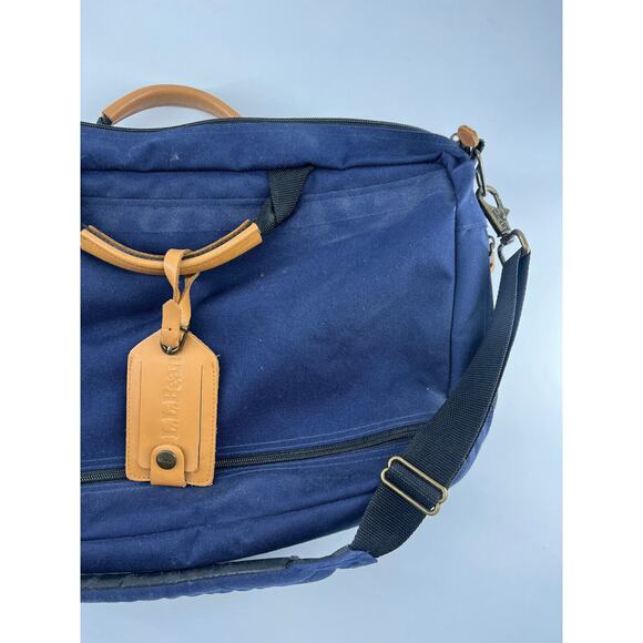 Vintage LL Bean Bag Blue Tan Waxed Canvas Laptop School 18 x 12 Work Career - Picture 12 of 12